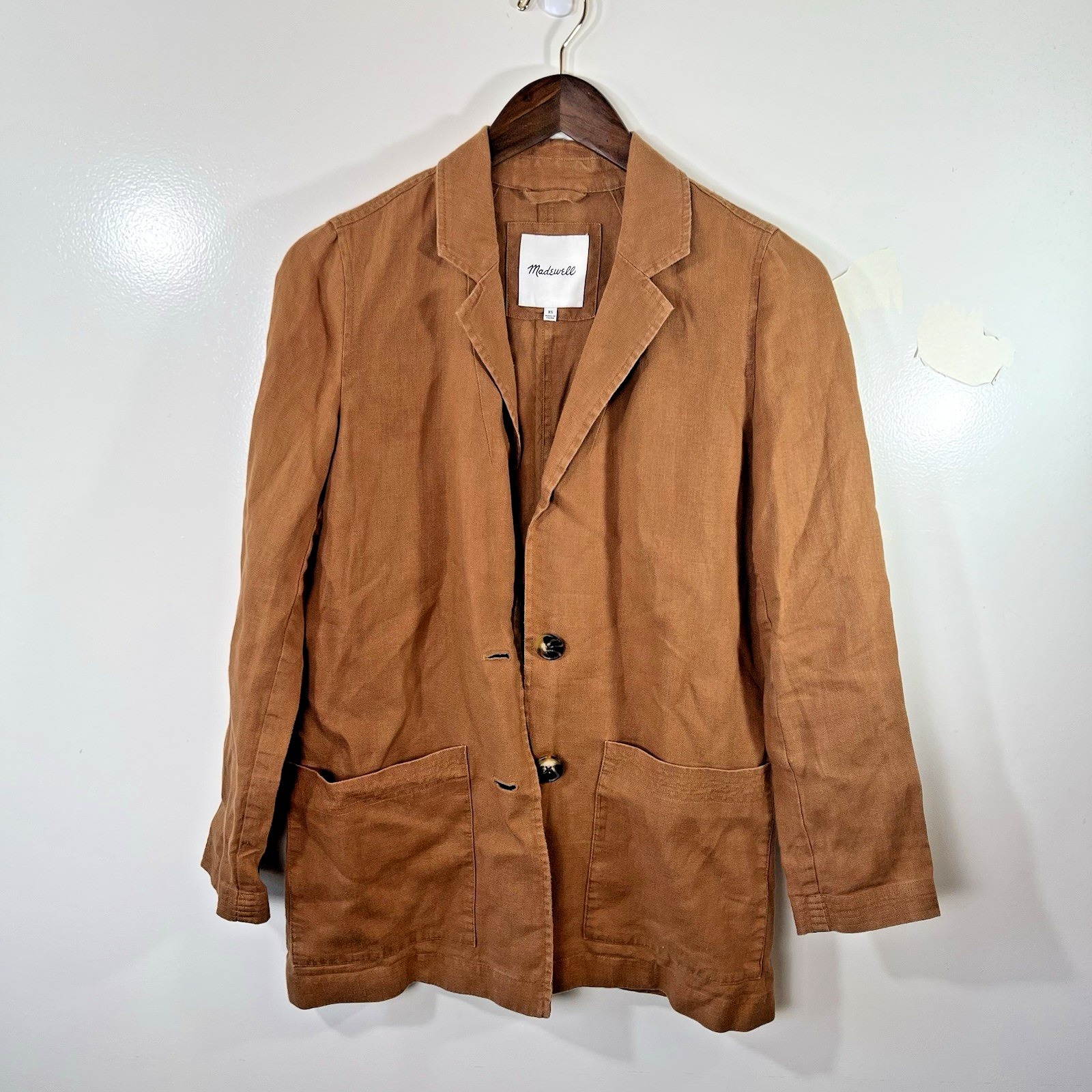 Madewell Womens Linen Blazer Xs Chestnut Preppy Office Minimalist Classic Chic